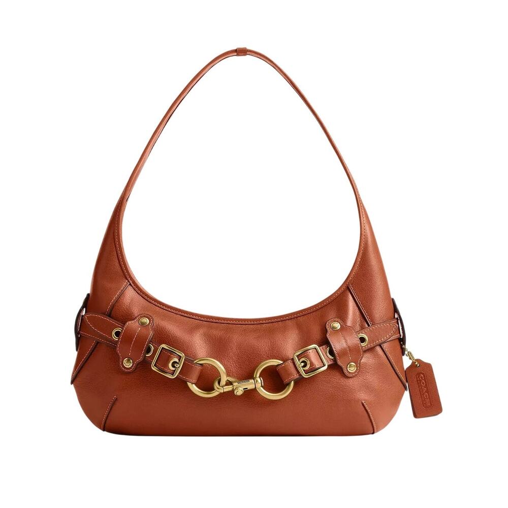 COACH Belted Ergo Shoulder Bag Natural Grain Leather/Brass/Amber Brown MSRP $425
